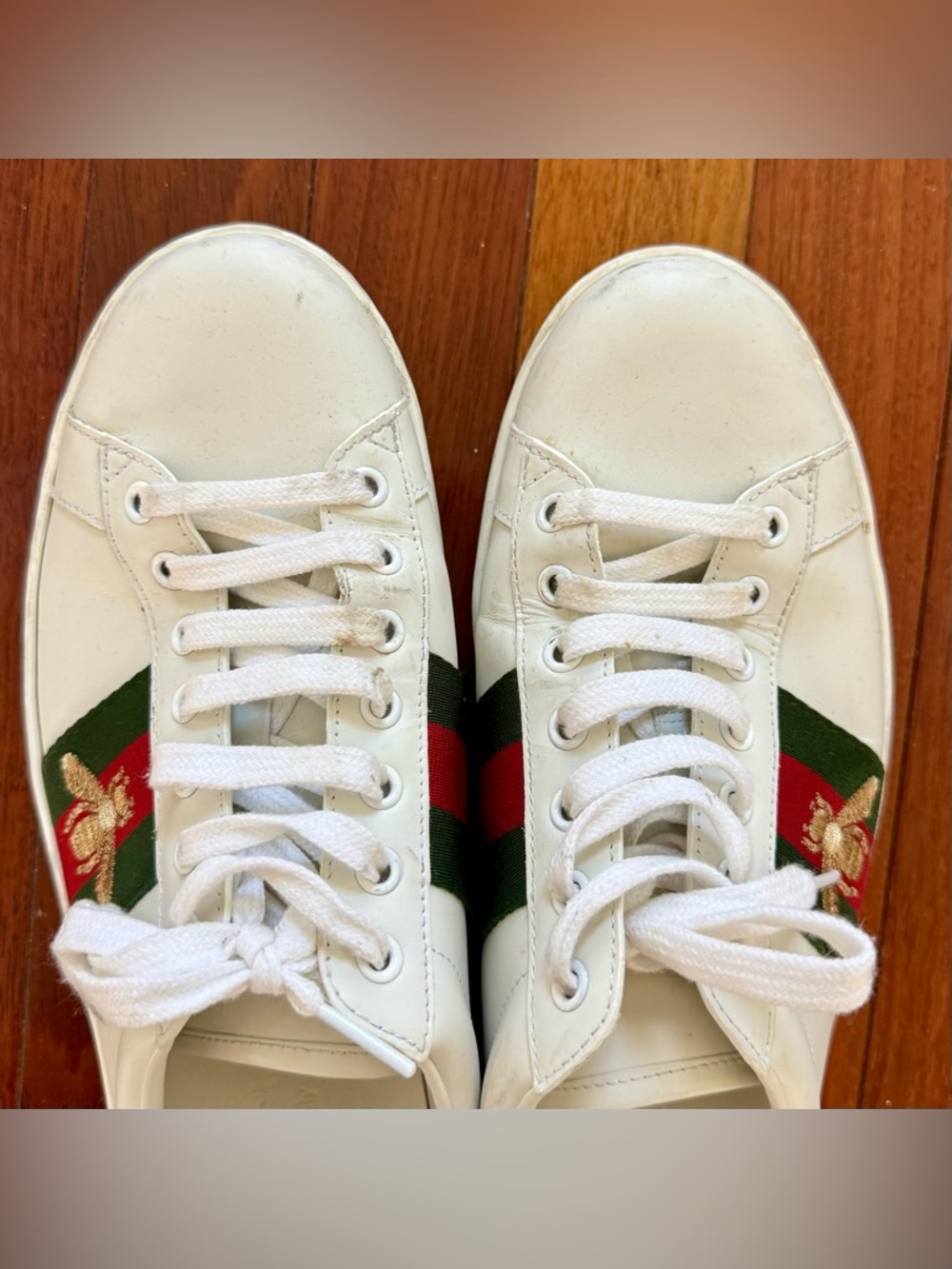 Men Gucci White Leather Ace Bee Sneaker size 9 - Picture 6 of 7